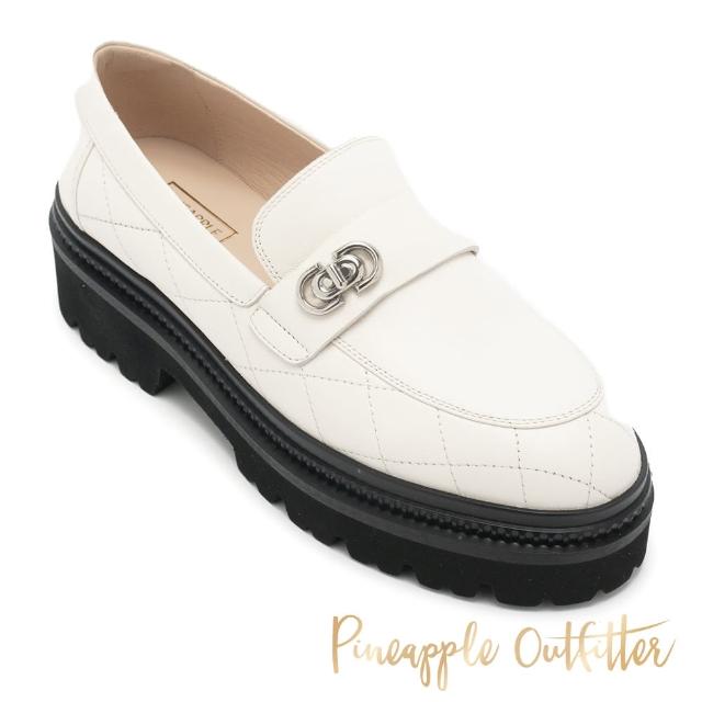 【Pineapple Outfitter】EIRNY 羊皮菱格紋拼接厚底樂福鞋(白色)