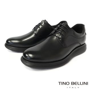 【TINO BELLINI 貝里尼】素面男士綁帶休閒鞋HM4O026-1(黑色)
