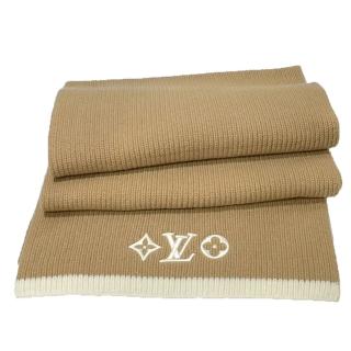 【Louis Vuitton 路易威登】M77927 新款Headline經典LOGO系列純羊毛保暖圍巾/披巾(棕色)
