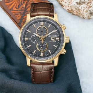 【CITIZEN 星辰】亞洲限定 情人節推薦款 光動能計時手錶-棕色43mm(CA0843-11H)
