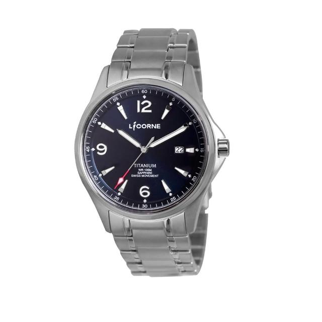 【LICORNE】都會時尚 鈦金屬輕量化男仕手錶 銀X藍 LT150MUNI-1