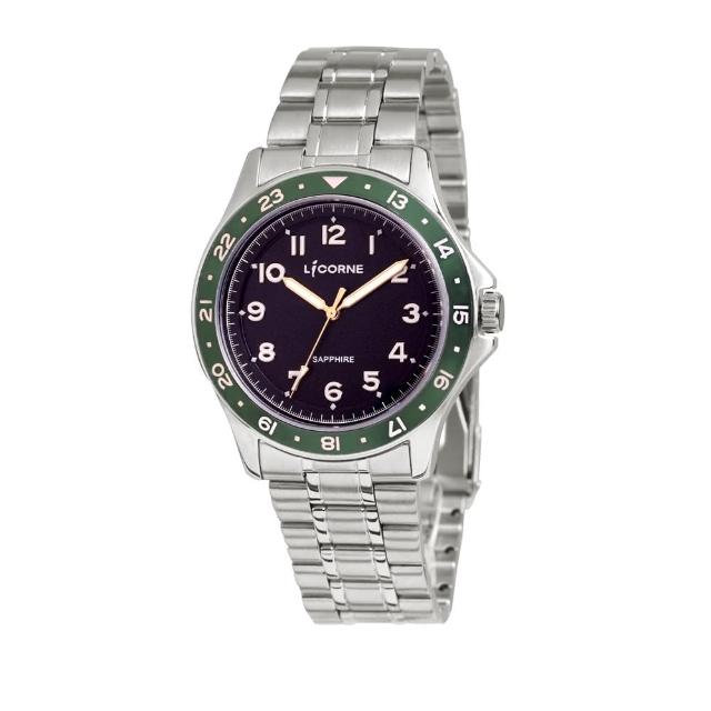 【LICORNE】潛水風格 深綠錶圈 不鏽鋼男仕手錶 銀X黑 LT161MWBA-G