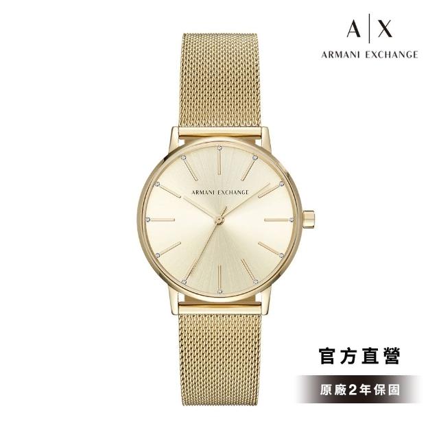 【A|X Armani Exchange 官方直營】Lola 輕奢點鑽時尚女錶 金色不鏽鋼米蘭帶 36MM AX5536