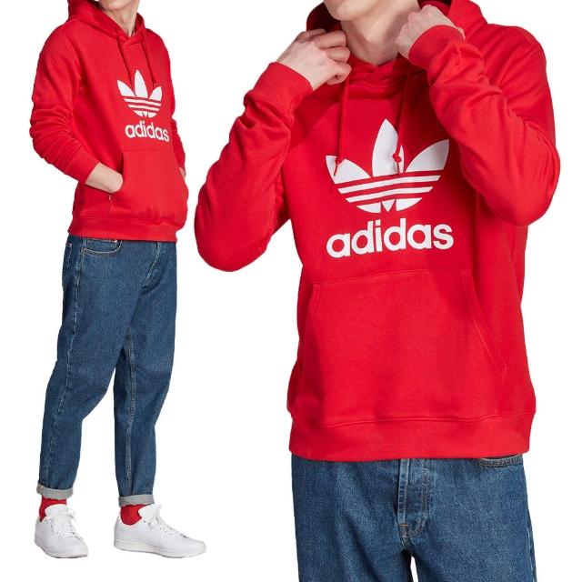 【adidas 愛迪達】Trefoil Hoody 男款 紅色 休閒 運動 連帽 上衣 長袖 IM4497
