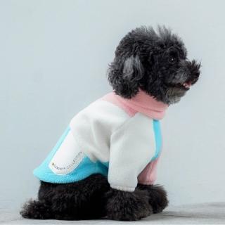 【CAMPET】90s 復古拼接毛怪T-蜜糖粉藍-XL-2XL(寵物保暖衣)