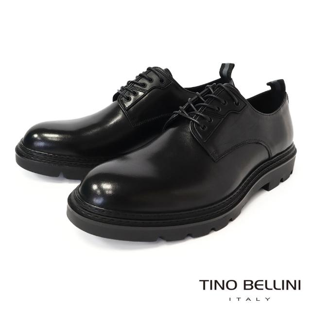 【TINO BELLINI 貝里尼】素面厚底綁帶紳士鞋HM4T015-1(黑色)