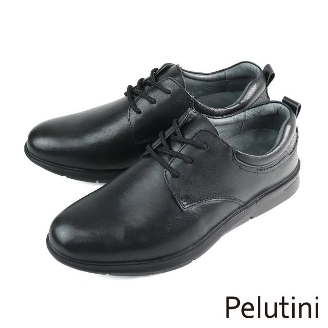 【Pelutini】經典素面軟墊綁帶休閒皮鞋 黑色(312007-BL)