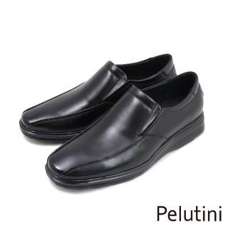 【Pelutini】經典皮製素面軟墊懶人休閒鞋 黑色(312016-BL)