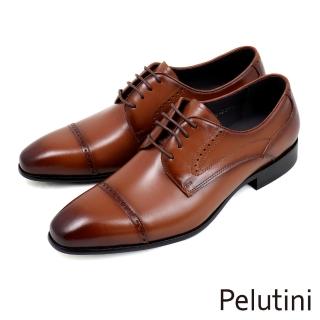 【Pelutini】經典橫飾雕孔綁帶德比鞋 棕色(313016-BR)