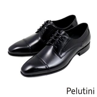 【Pelutini】經典橫飾雕孔綁帶德比鞋 黑色(313016-BL)