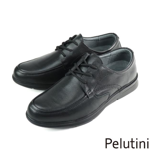 【Pelutini】經典透氣軟墊綁帶休閒皮鞋 黑色(312006-BL)