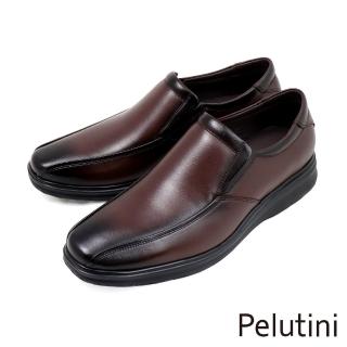 【Pelutini】經典皮製素面軟墊懶人休閒鞋 深棕色(312016-DBR)