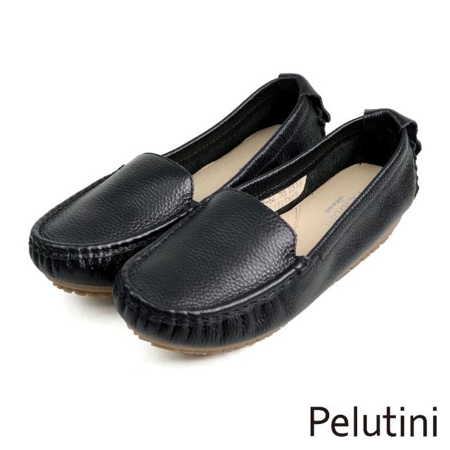【Pelutini】經典超柔軟皮製懶人豆豆鞋 黑色(335050W-BL)