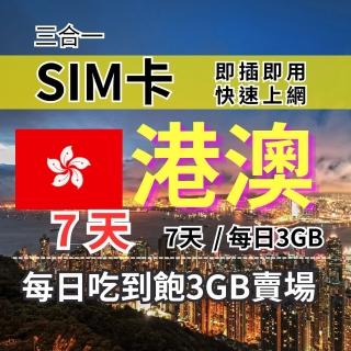 【CPMAX】港澳旅遊上網 7天每日3GB 高速流量(香港上網 SIM25)