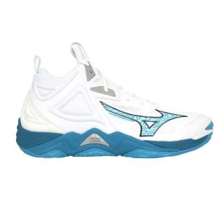 【MIZUNO 美津濃】WAVE MOMENTUM 3 MID 男高筒排球鞋-運動 白水藍湖藍(V1GA231721)