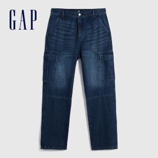 【GAP】男裝 工裝寬鬆牛仔褲-深藍色(836411)