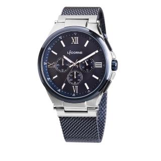 【LICORNE】質感米蘭織帶 紳士手錶 藍 LT163MWNI-N