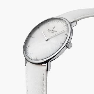 【Nordgreen】ND手錶 Native 本真 32mm 月光銀殼×珍珠貝母面 皓白真皮錶帶(NR32SILEWHMP)