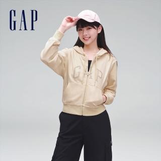 【GAP】女裝 Logo連帽外套 碳素軟磨法式圈織系列-米黃色(402167)