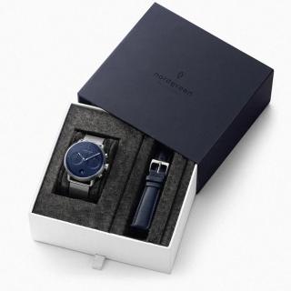 【Nordgreen】Pioneer 先鋒 42mm 月光銀殼×藍面 月光銀米蘭錶帶+北歐藍真皮錶帶(PI42SINAMESILENA)