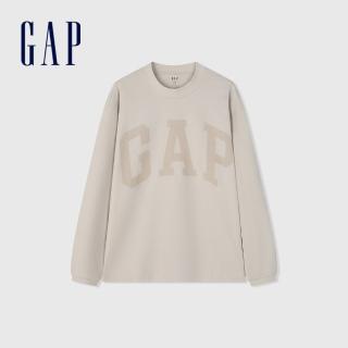 【GAP】男裝 Logo純棉圓領長袖T恤-灰白色(452532)