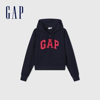 【GAP】女裝 Logo連帽外套 碳素軟磨法式圈織系列-海軍藍(402167)