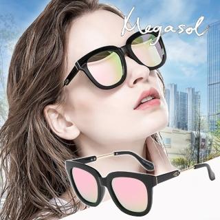 【MEGASOL】UV400防眩偏光太陽眼鏡時尚男女中性大框墨鏡(粗框矩方大框金屬耳架GD-332多色選)