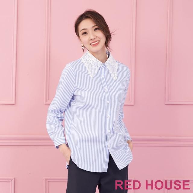 【RED HOUSE 蕾赫斯】蕾絲領條紋襯衫(淺藍色)