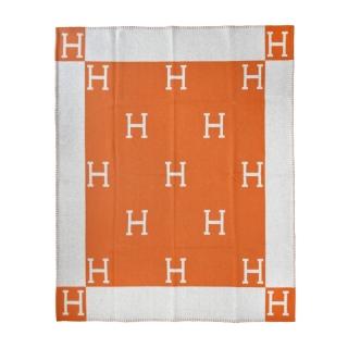 【Hermes 愛馬仕】Avalon 美麗諾羊毛與喀什米爾混紡薄毯(橘)