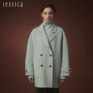 【JESSICA】柔美減齡百搭雙排釦寬鬆羊毛大衣外套J35C07