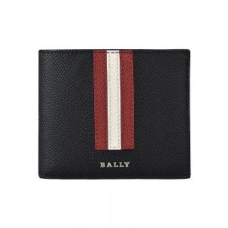 【BALLY】BALLY TONETT銀字LOGO牛皮5卡短夾(黑x紅白條紋)