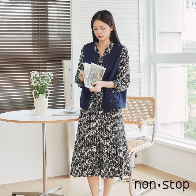 【non-stop】復古圖騰綁帶襯衫洋裝-2色