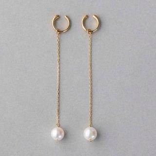 【ete】單顆珍珠墜鍊C型夾式耳環(金色)