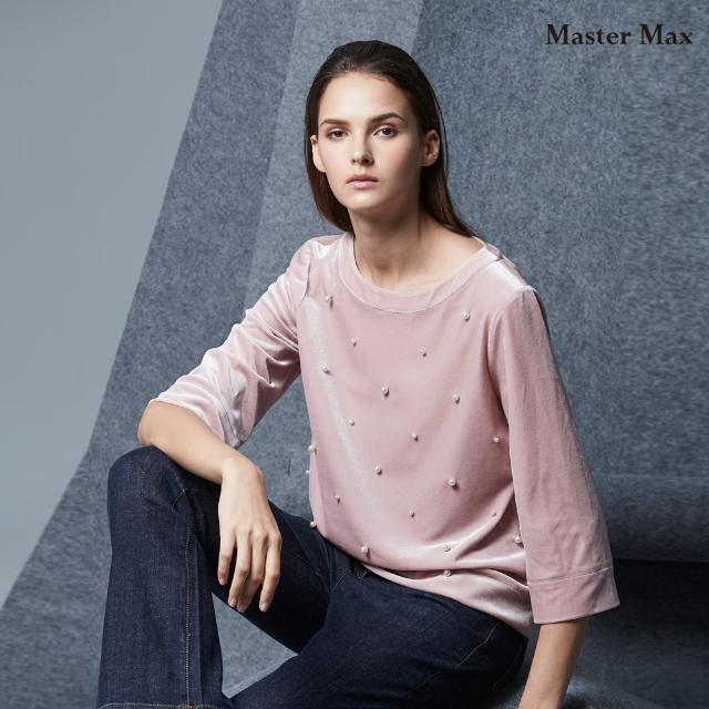 【Master Max】蜜桃絨圓領五分袖珍珠上衣(8727037)