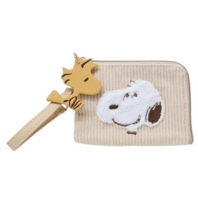 【小禮堂】Snoopy 史努比 絨毛刺繡票卡零錢包 - 燈芯絨大頭款(平輸品)