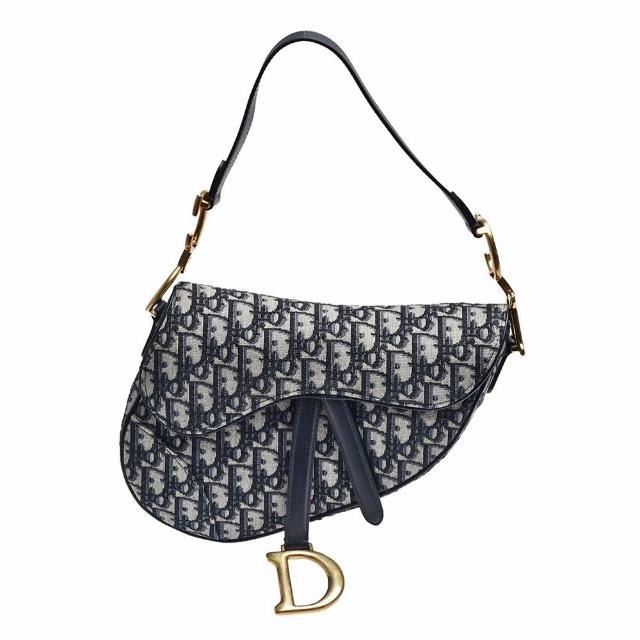 【Dior 迪奧】經典SADDLE系列OBLIQUE緹花布小牛皮飾邊手提包(藍M0446CTZQ_M928)