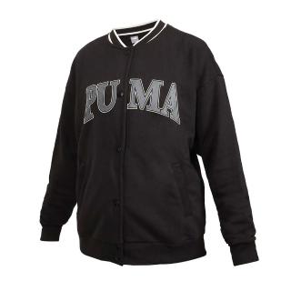 【PUMA】女基本系列SQUAD棒球外套-歐規 休閒 毛圈 上衣 黑灰米白(67790201)