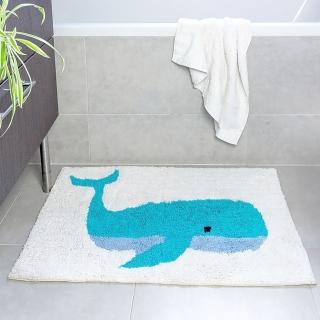 【Rex London】純棉吸水浴墊 藍鯨80cm(擦腳墊 腳踏墊 吸水墊)