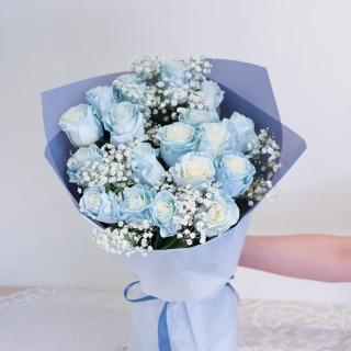 【玉屋TAMAYA】晴空藍白玫瑰花束 18朵(鮮花 情人節 開幕升遷 發表會 生日祝賀 告白 紀念日 畢業祝福)