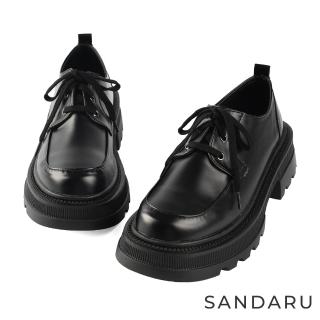 【SANDARU 山打努】樂福鞋 方頭綁帶厚底紳士鞋(黑)