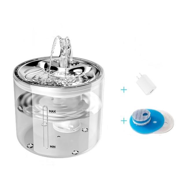 寵物不銹鋼自動飲水機迴圈噴泉-不銹鋼透明基礎款+智慧外置感應器(美規適配器 活水機 寵物飲水機)