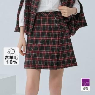 【ILEY 伊蕾】經典英倫風格紋混羊毛褲裙(紅色；M-XL；1233022438)