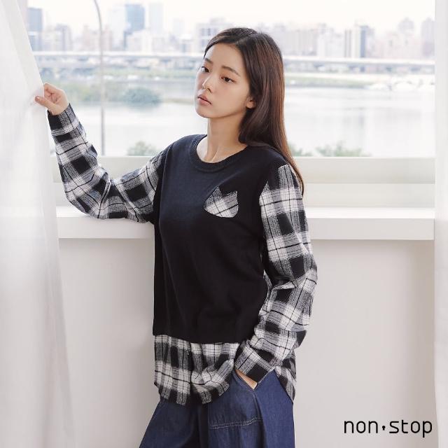 【non-stop】格紋襯衫假兩件針織衫-2色