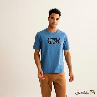 【Arnold Palmer 雨傘】男裝-撞色拼接字母刺繡T恤(藍色)