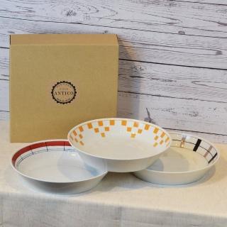 【YU Living 信歐傢居】日本進口 日式陶瓷餐盤三件禮盒組 8吋盤(三件一組/橘.藍.紅色)