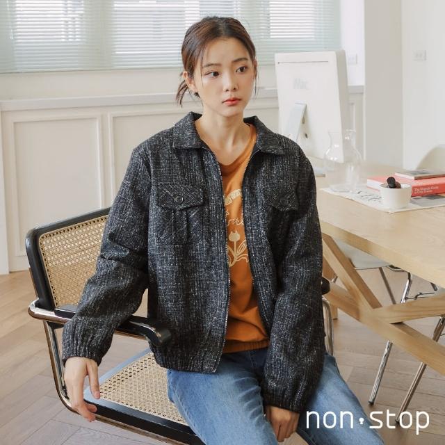 【non-stop】質感袋飾仿毛料拉鍊外套-2色