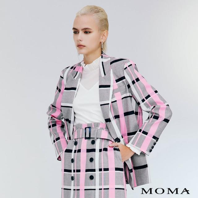 【MOMA】翻糖粉撞色格紋西裝外套(灰色)