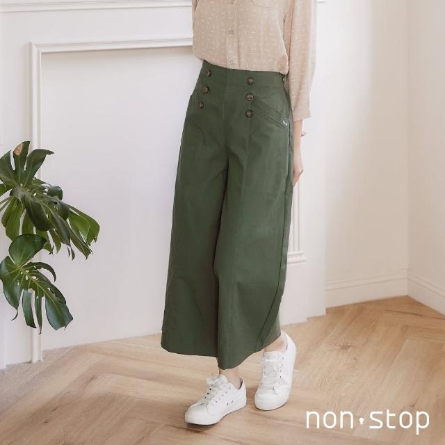 【non-stop】厚棉釦飾七分寬褲-2色