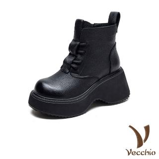 【Vecchio】真皮馬丁靴 厚底馬丁靴/真皮頭層牛皮復古版型個性厚底馬丁靴(黑)