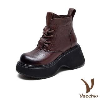【Vecchio】真皮馬丁靴 厚底馬丁靴/真皮頭層牛皮復古版型個性厚底馬丁靴(棕)